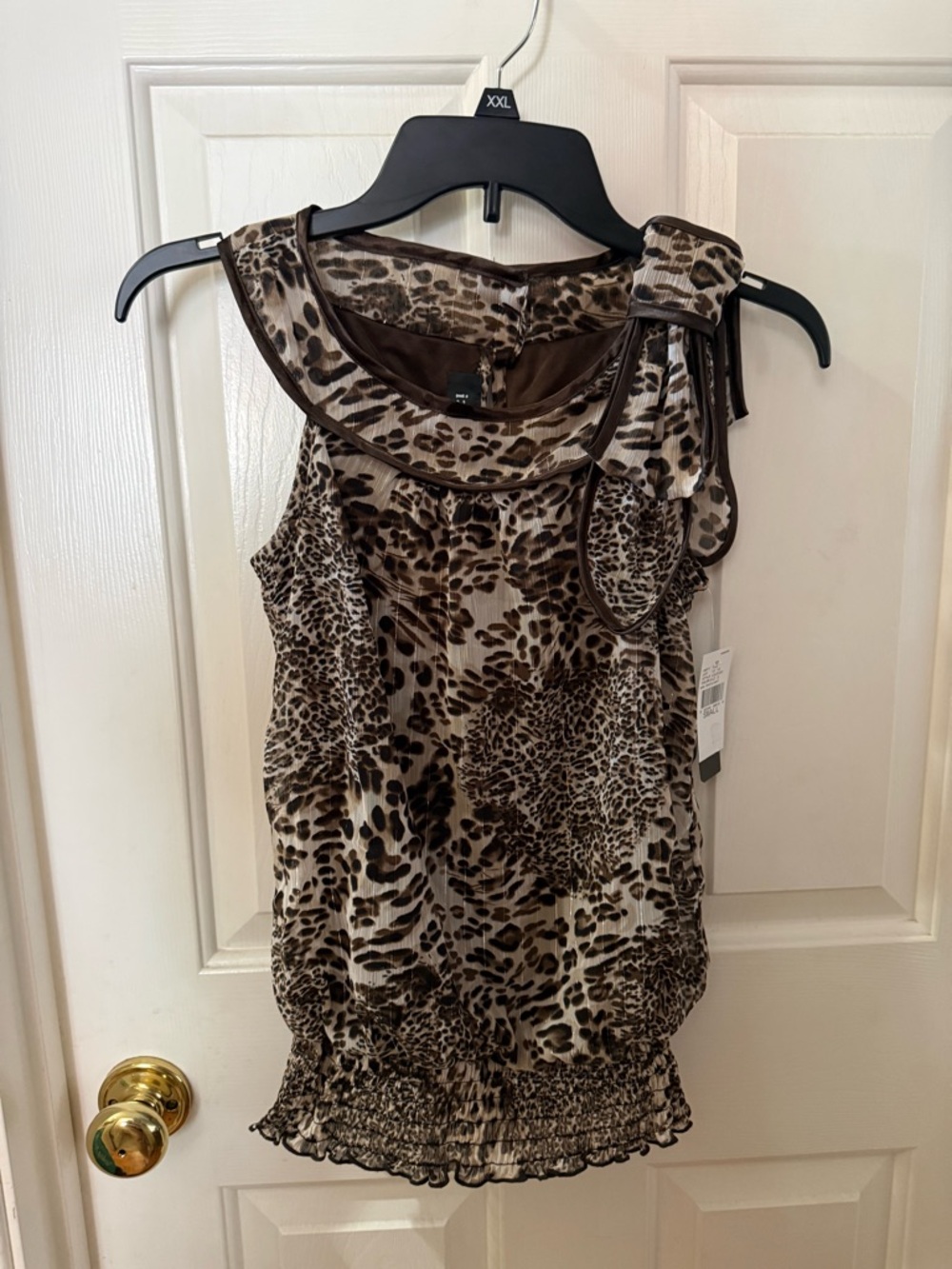IZ Byer Brown Leopard Print Tie-Shoulder Tank Top NWT S